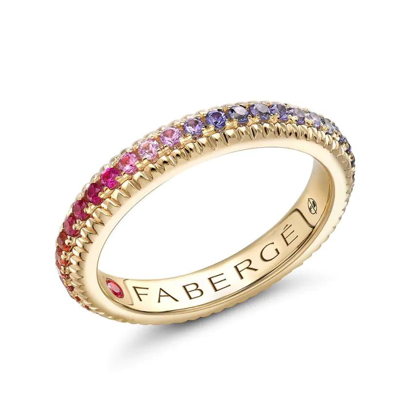 Faberge Colours of Love Yellow Gold Rainbow Multicoloured Gemstone Fluted Eternity Ring 847RG2565