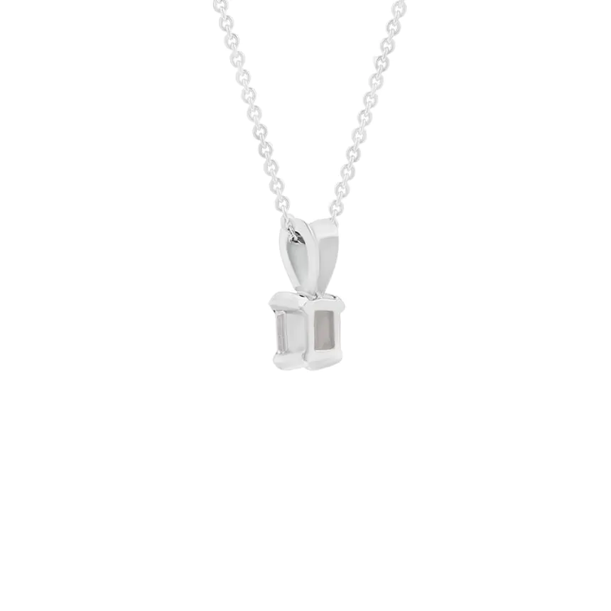 18ct White Gold 0.20ct Emerald Cut Diamond Pendant and Chain