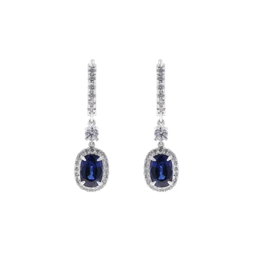 Platinum 3.49ct Sapphire and 0.81ct Diamond Drop Earrings