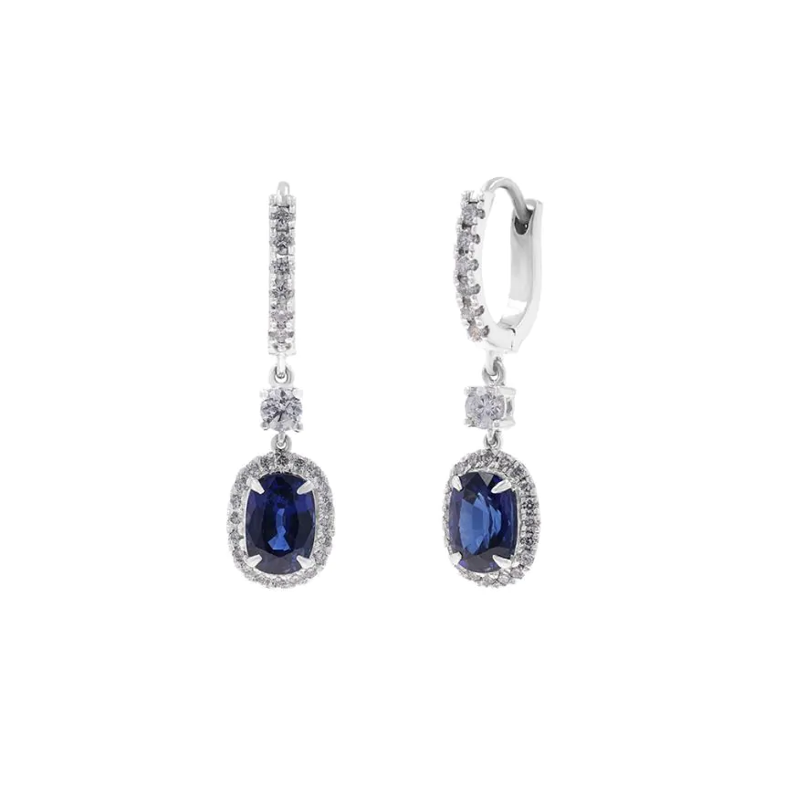 Platinum 3.49ct Sapphire and 0.81ct Diamond Drop Earrings