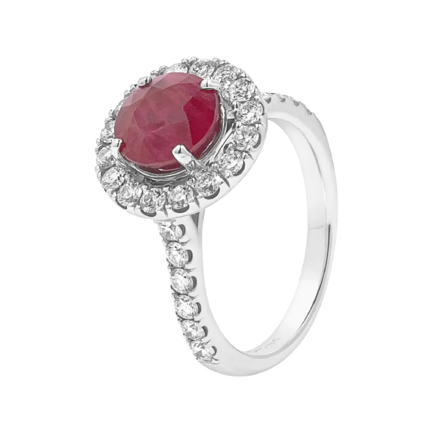 18ct White Gold 2.93ct Ruby and 0.84ct Diamond Halo Ring