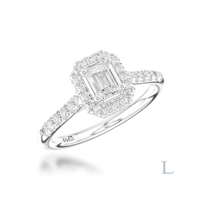 Platinum 0.30ct G VVS2 Emerald Cut Diamond Halo Ring