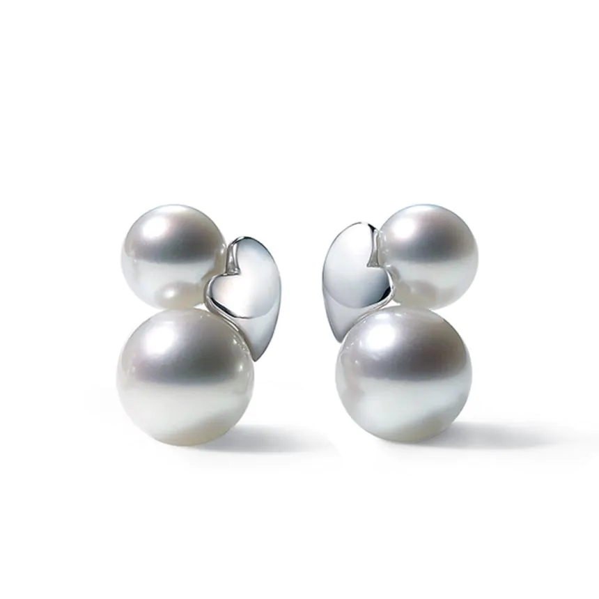 Mikimoto 18ct White Gold  Precious Heart Pearl Earrings