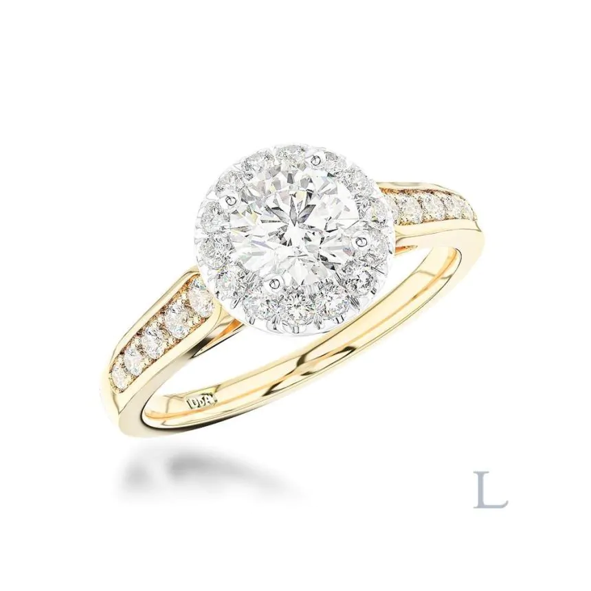 Anna 18ct Yellow Gold 0.58ct G SI1 Brilliant Cut Diamond Halo Ring