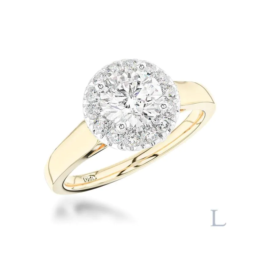 Anna 18ct Yellow Gold & Platinum 0.70ct F SI1 Brilliant Cut Diamond Halo Ring