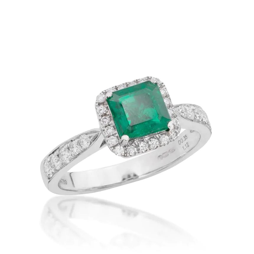 18ct White Gold 1.12ct Emerald and 0.35ct Diamond Ring