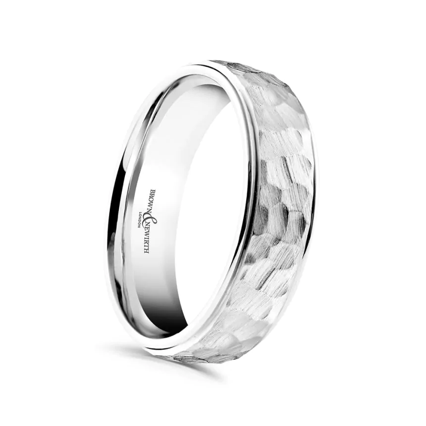 Platinum Hammered Effect Men's Wedding Band Ring 