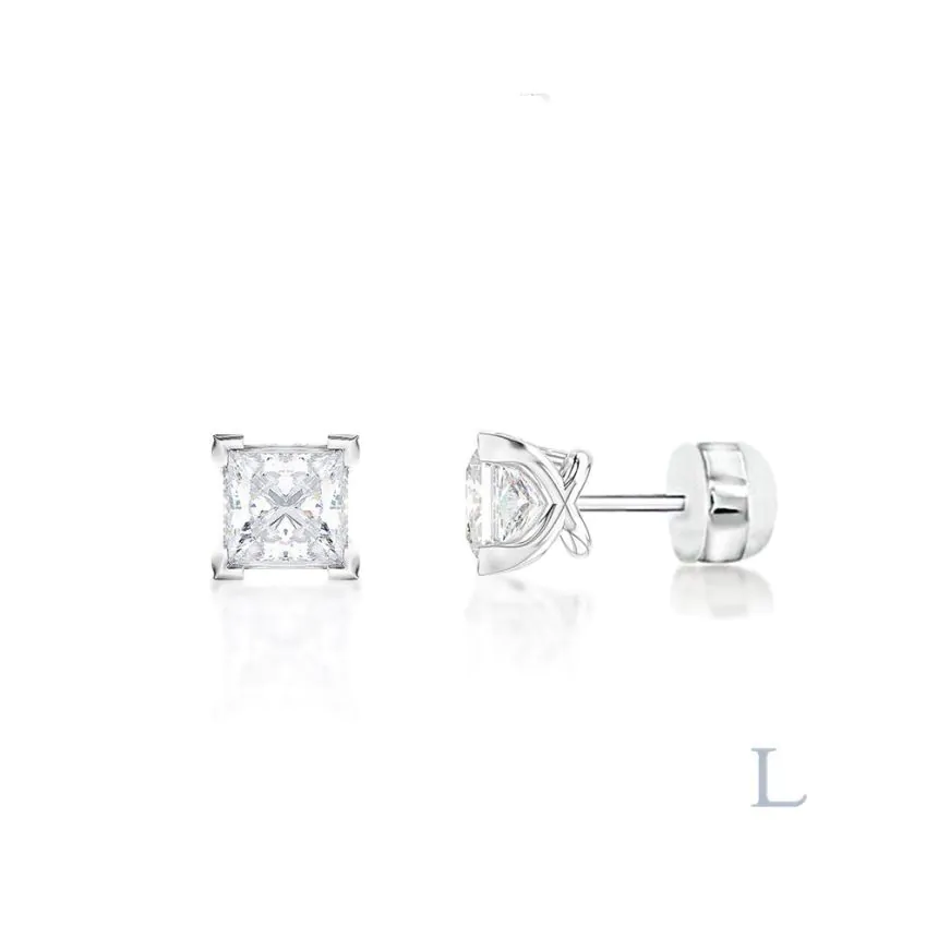 Esme Platinum 0.80ct F SI1 Princess Cut Diamond Earrings