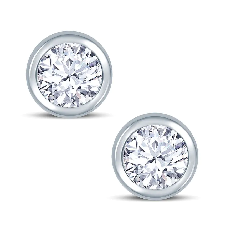 18ct White Gold 0.30ct Rub-Over Diamond Stud Earrings