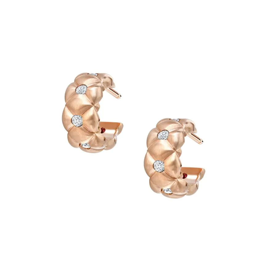 Fabergé Treillage Brushed Rose Gold & Diamond Huggie Hoop Earrings 1716EA3131