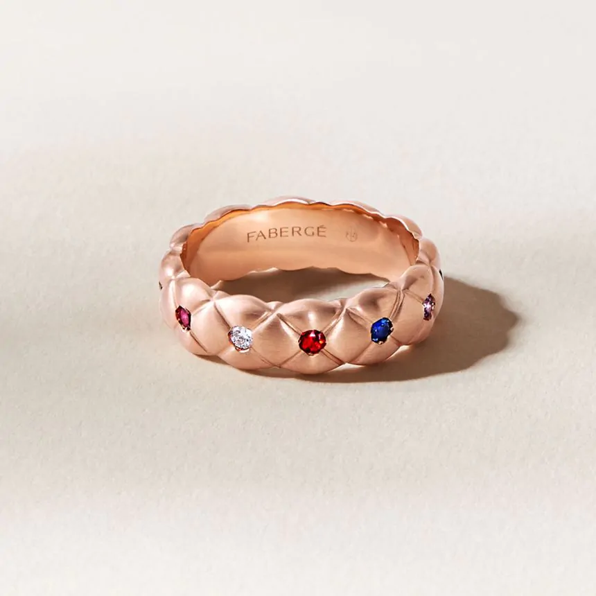 Fabergé Treillage Brushed Rose Gold & Multicoloured Gemstone Set Ring 452RG1337
