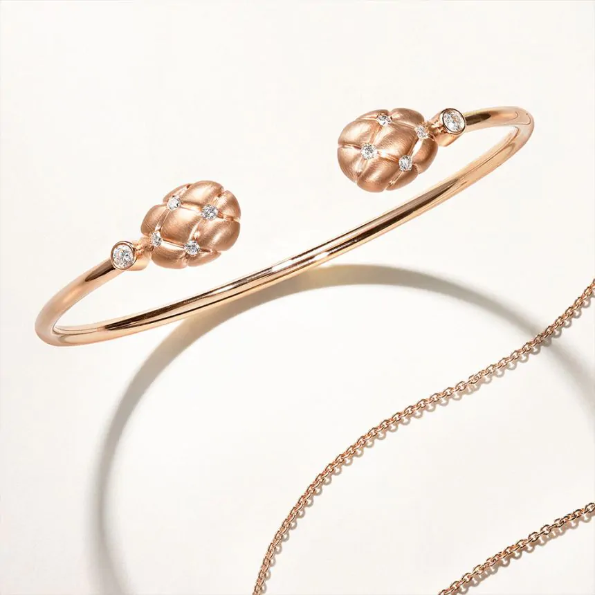 Fabergé Treillage Brushed Rose Gold & Diamond Open Set Bracelet 1070BT2019