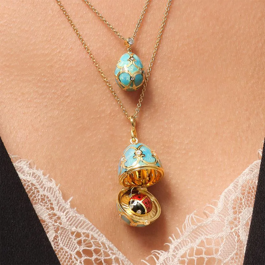 Fabergé Heritage Yellow Gold, Diamond & Turquoise Guilloché Enamel Ladybird Surprise Locket 1151FP19