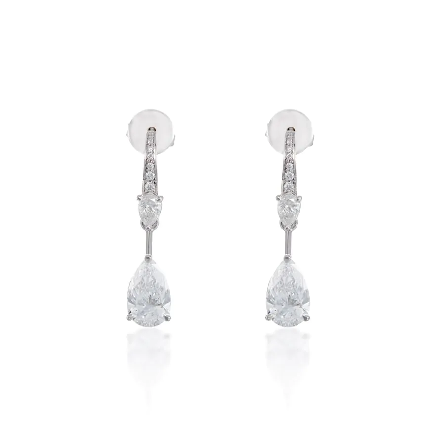 18ct White Gold Handcrafted Pear Cut Diamond Drop Earrings
