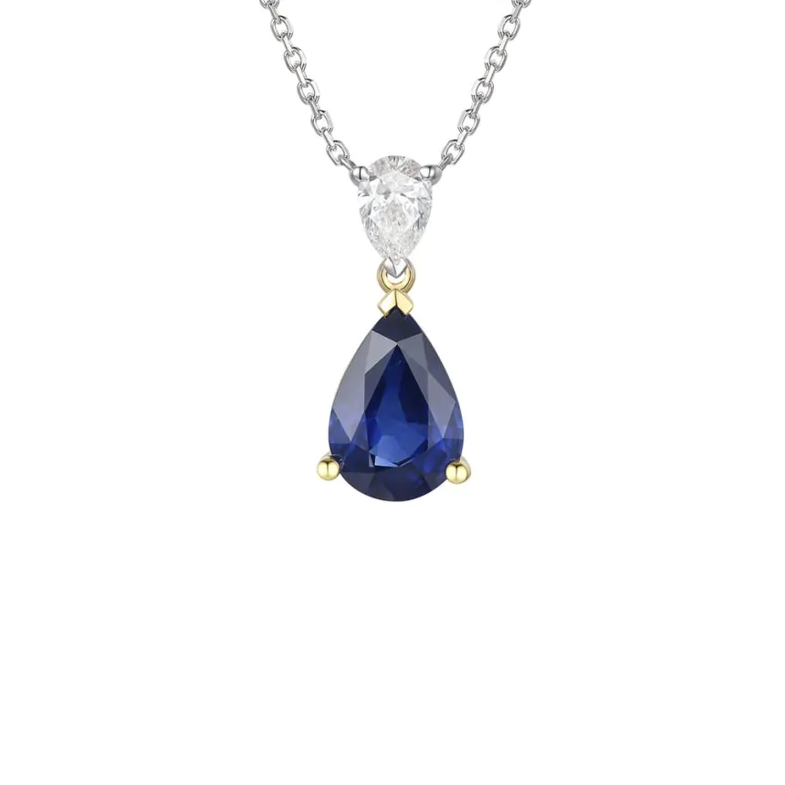 18ct Yellow & White Gold Sapphire and Diamond Claw Set Pendant and Chain