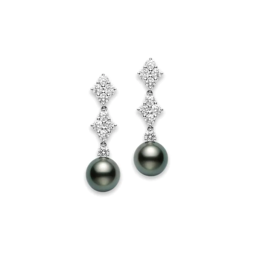 Mikimoto Classic Elegance 18ct White Gold Black South Sea Pearl and Diamond Drop Earrings