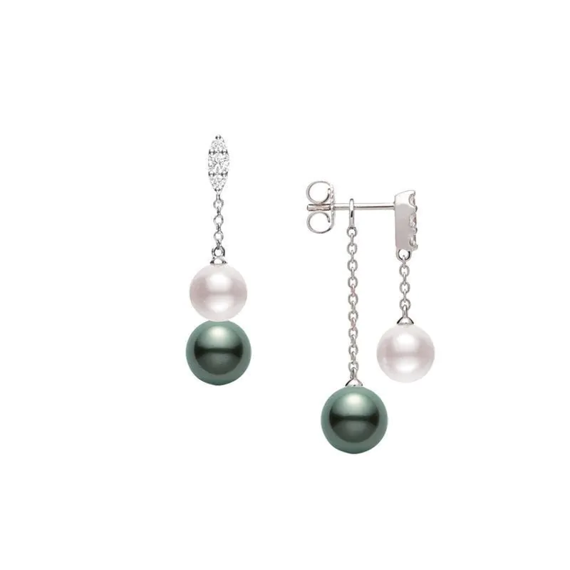 Mikimoto Morning Dew18ct White Gold Akoya and Black South Sea Pearls and Diamond Earrings