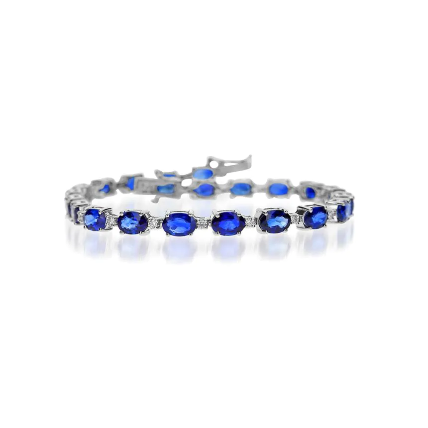 18ct White Gold Sapphire and Diamond Line Bracelet