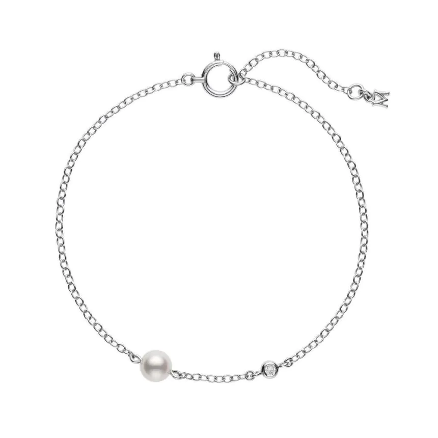 Mikimoto 18ct White Gold Pearl & Diamond Chain Bracelet