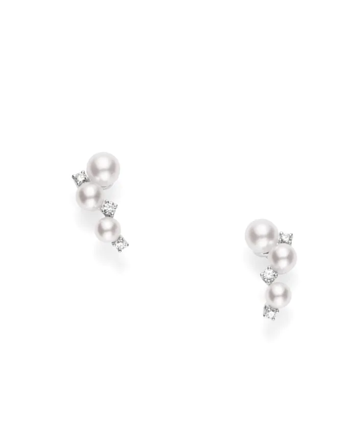 Mikimoto Classic 18ct White Gold Cultured Pearl & Diamond Earrings