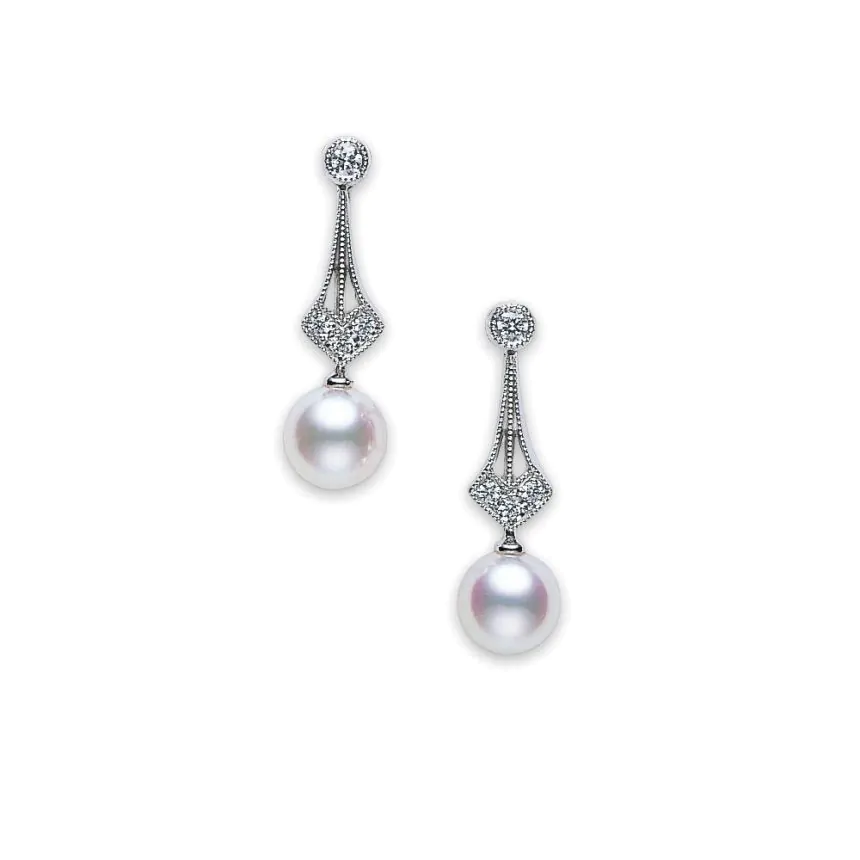 Mikimoto 18ct White Gold Pearl and Diamond Earrings