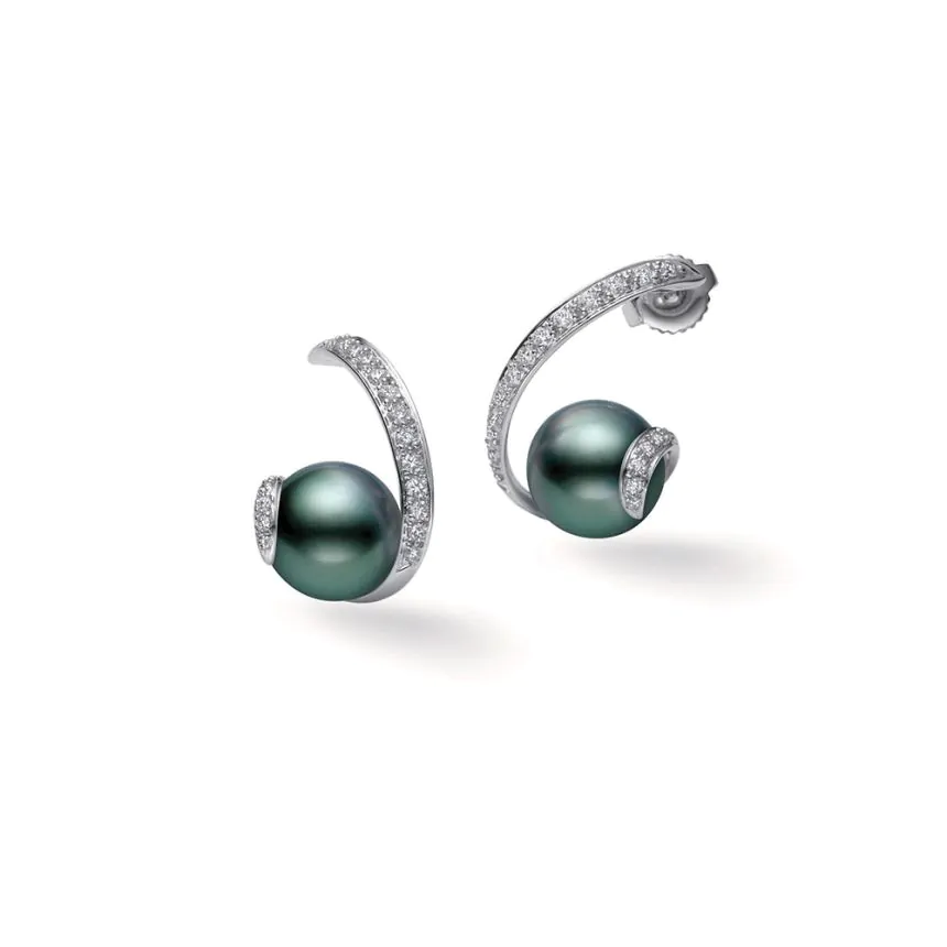 Mikimoto 18ct White Gold Black South Sea Pearl and Diamond Earrings