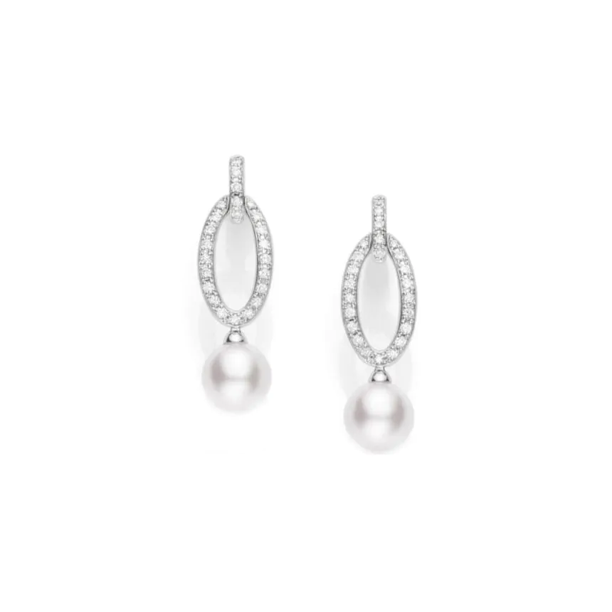 Mikimoto Classic18ct White Gold  Pearl & Diamond Drop Earrings