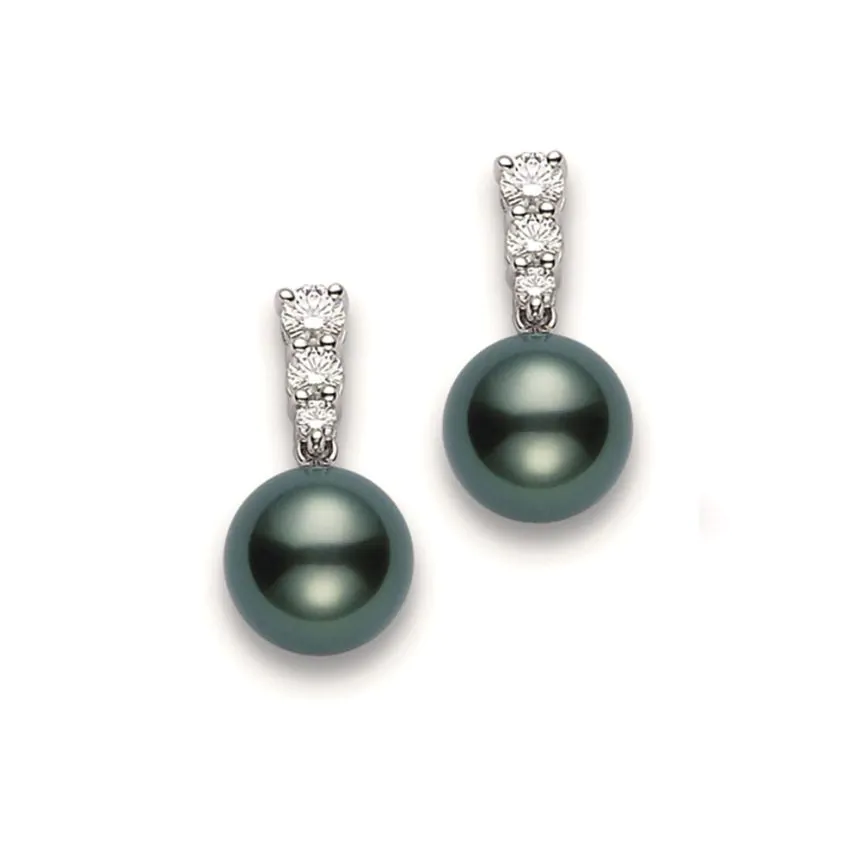 Mikimoto Morning Dew 18ct White Gold Black South Sea Pearl & Diamond Earrings