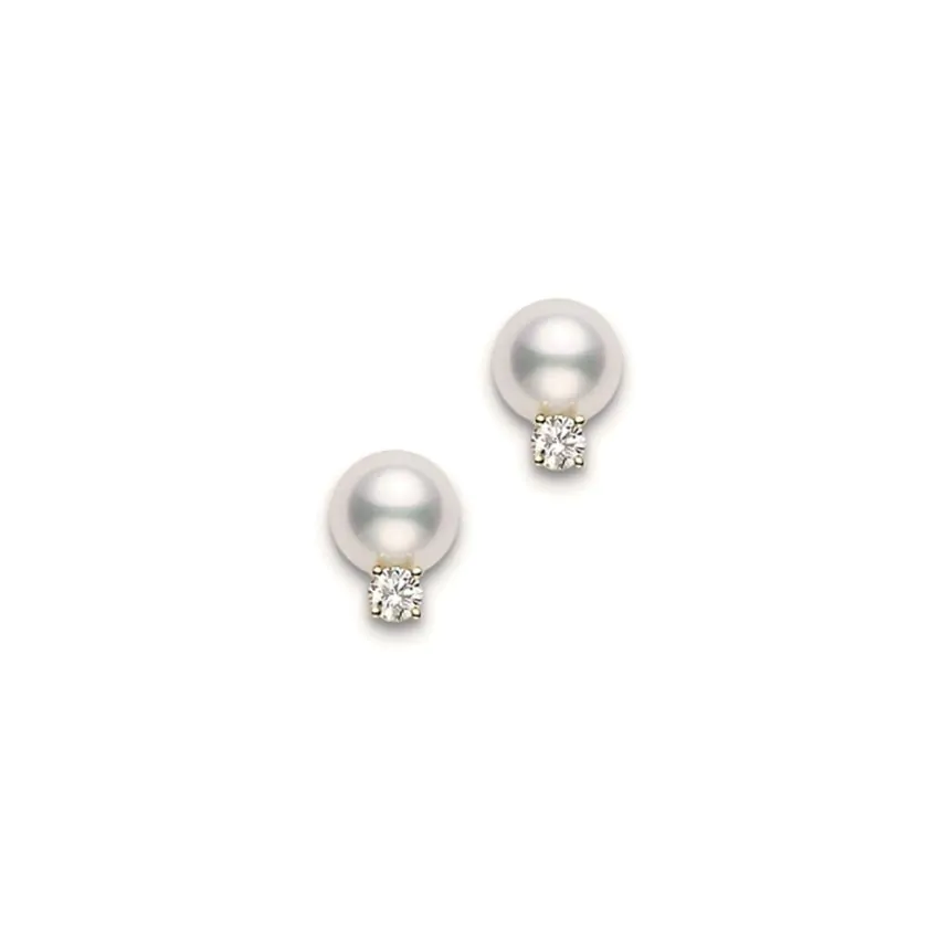 Mikimoto Classic Collection 18ct Yellow Gold Pearl and Diamond Earrings