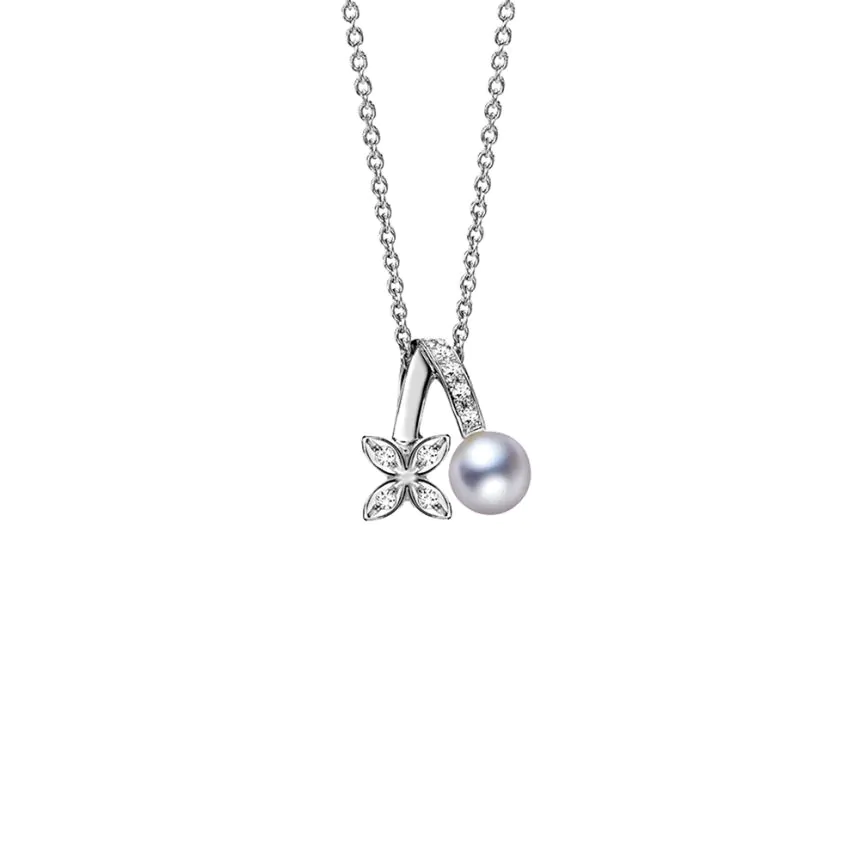 Mikimoto Classic 18ct White Gold White Pearl and Diamond Pendant