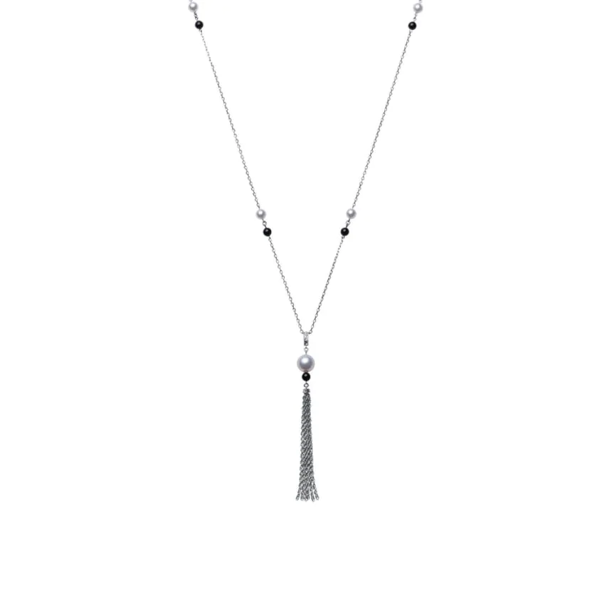 18ct White Gold Pearl and Onyx Tassel Pendant