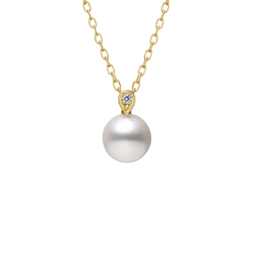 Mikimoto 18ct Yellow Gold Pearl and Diamond Pendant