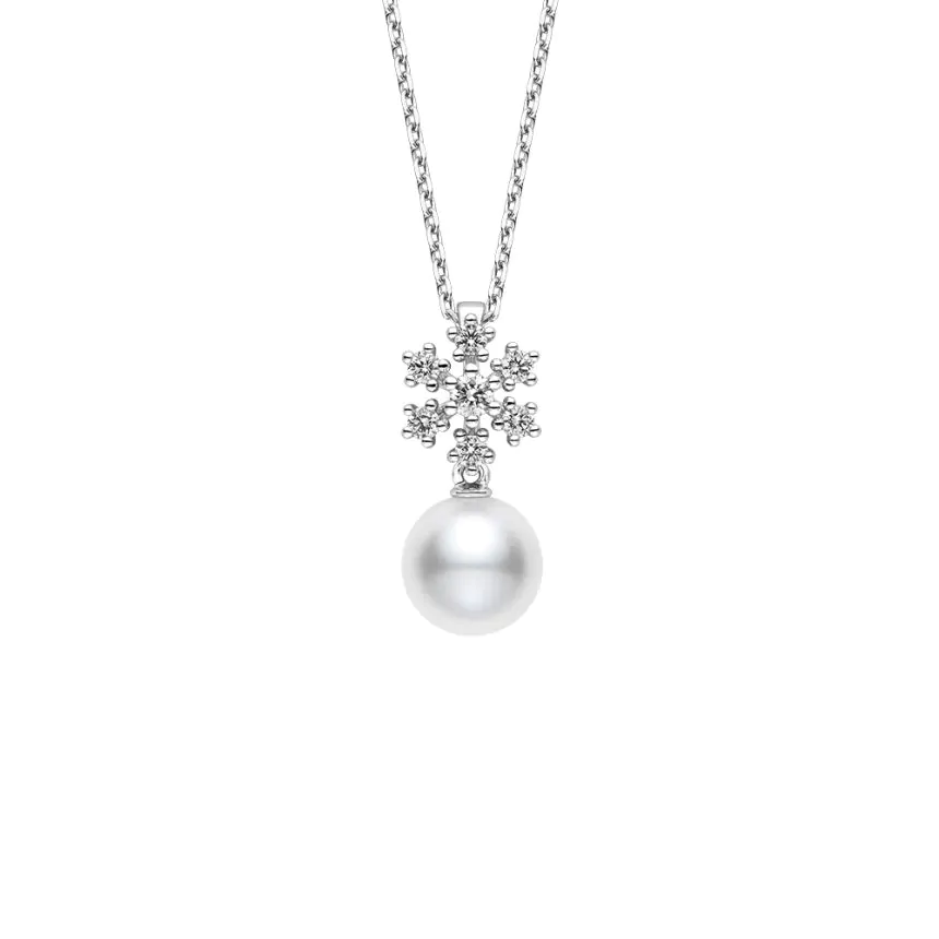 Mikimoto Classic Elegance 18ct White Gold Pearl and Diamond Cluster Pendant