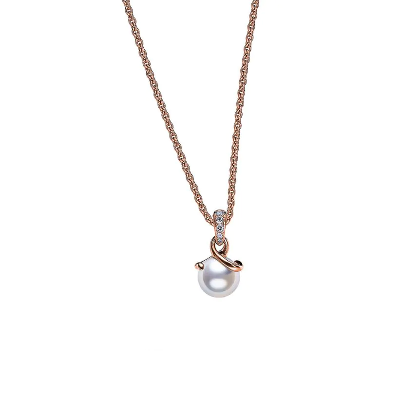 Mikimoto 18ct Rose Gold Pearl and Diamond Twist Pendant