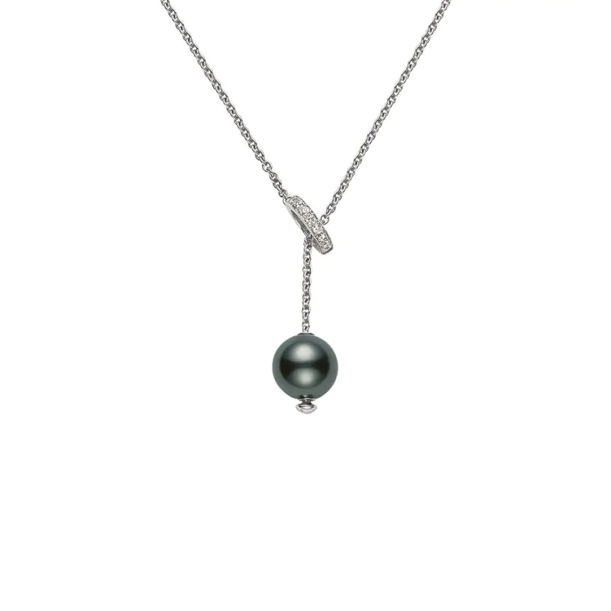 Mikimoto 18ct White Gold Black South Sea Pearl and Diamond Pendant