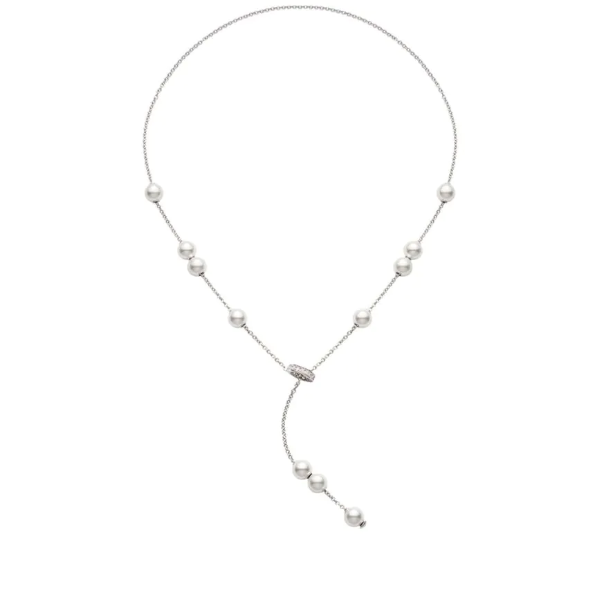 Mikimoto 18ct White Gold Pearl and Diamond Clasp Necklace