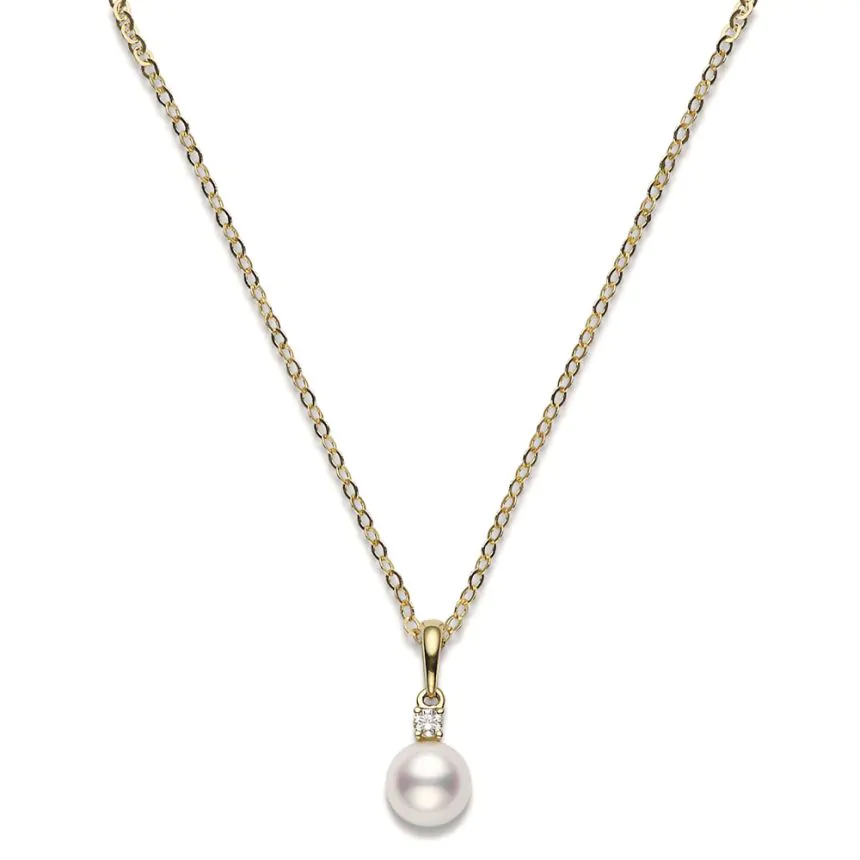 Mikimoto 18ct Yellow Gold Akoya Cultured Pearl and Diamond Pendant