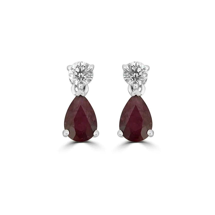 18ct White Gold 1.52ct Ruby and Diamond Drop Earrings