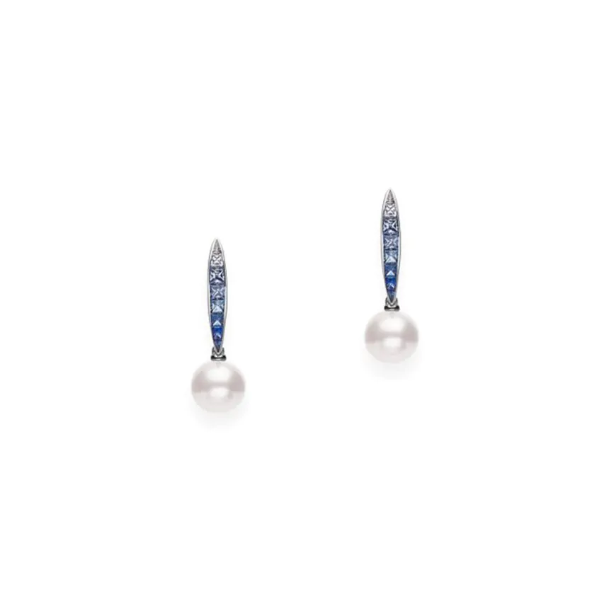 Mikimoto 18ct White Gold Pearl & Sapphire Earrings