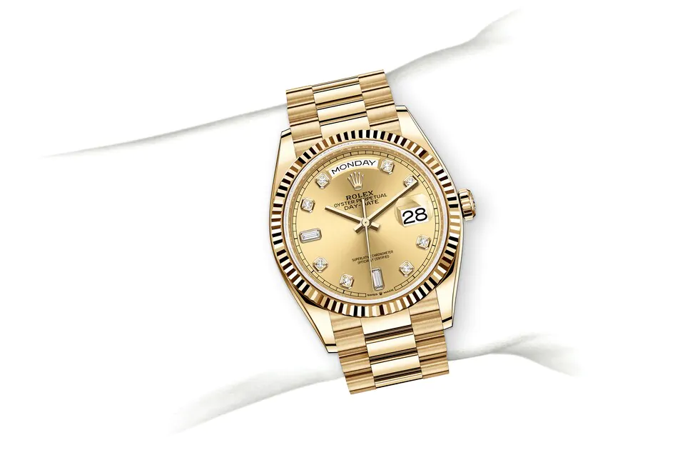 Rolex Day-Date 36 M128238-0008 watch on wrist