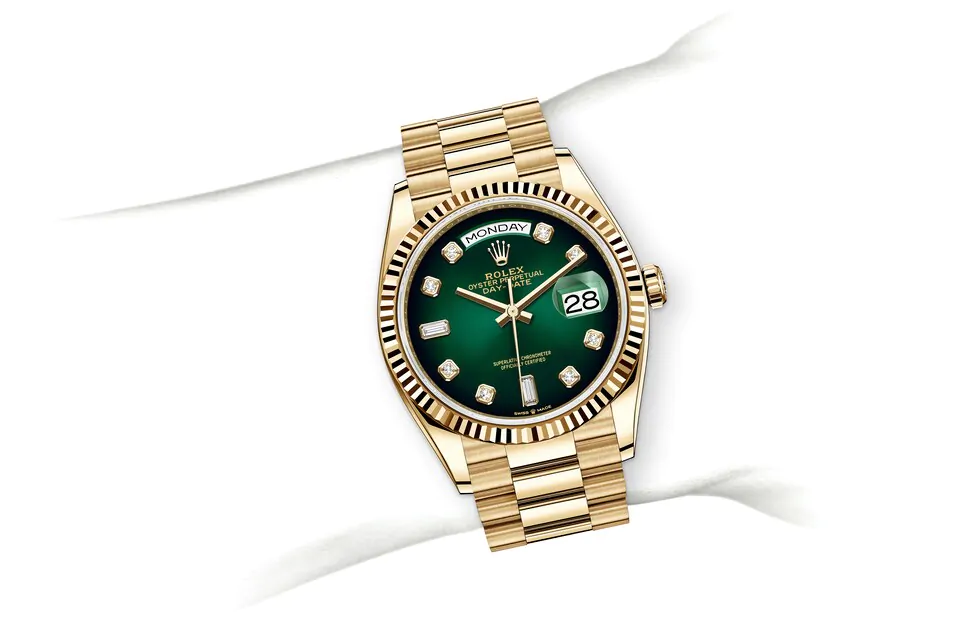 Rolex Day-Date 36 M128238-0069 watch on wrist