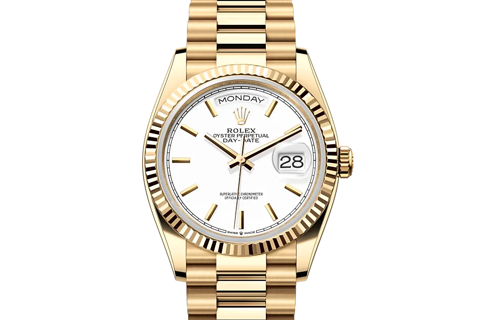 Rolex Day-Date 36 M128238-0081 watch front facing
