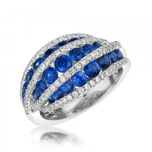 Laings 18ct White Gold 3 Row Sapphire & Diamond Swirl Ring