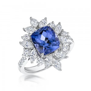 Laings 18ct White Gold Tanzanite And Diamond Cluster Ring
