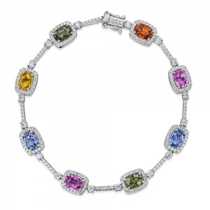 Laings 18ct White Gold Multi-Colour Sapphire And Diamond Bracelet