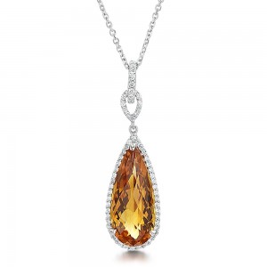 Laings 18ct White Gold 3.97ct Citrine & 0.26ct Diamond Drop Pendant