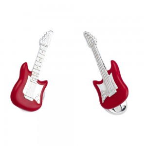Deakin & Francis Silver And Red Enamel Guitar Cufflinks
