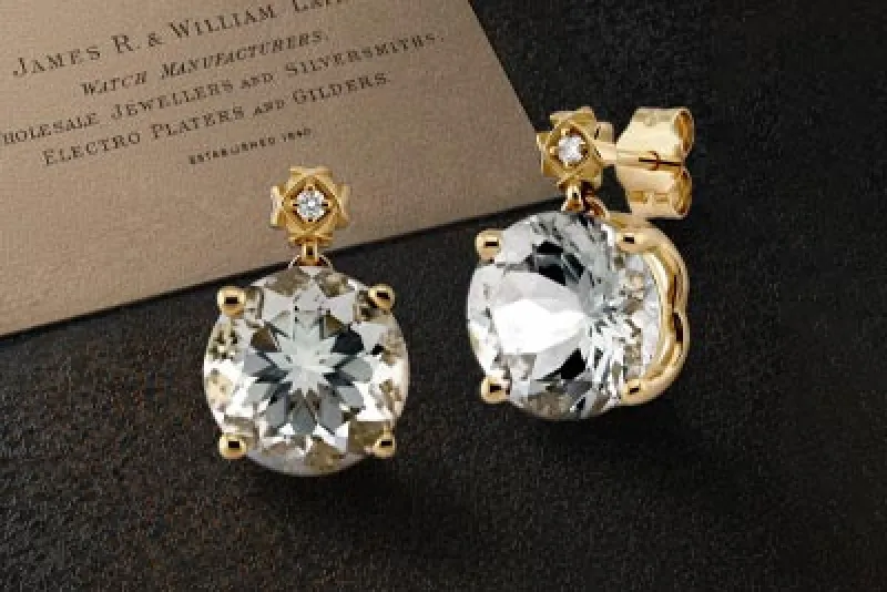 1840 Gemstone Earrings featuring a diamond bail crafted in yellow gold
