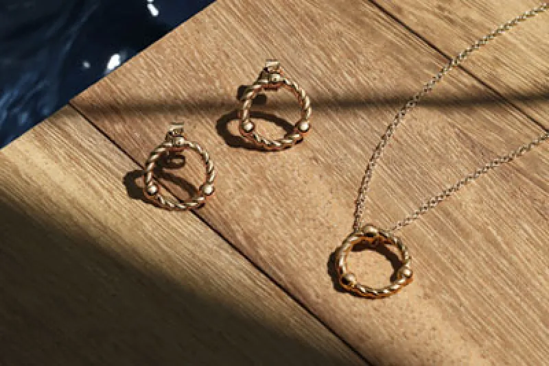 Tide Jewellery collection featuring matching gold necklace and earrings