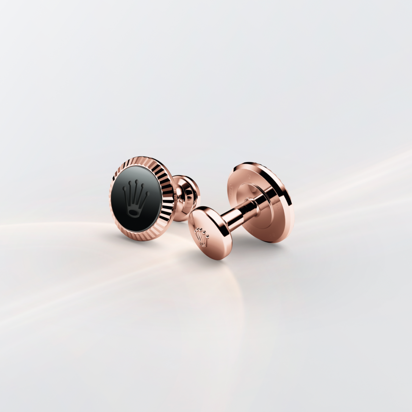 Rolex accessories 'Fluted' cufflinks A1035 Everose gold and ceramic